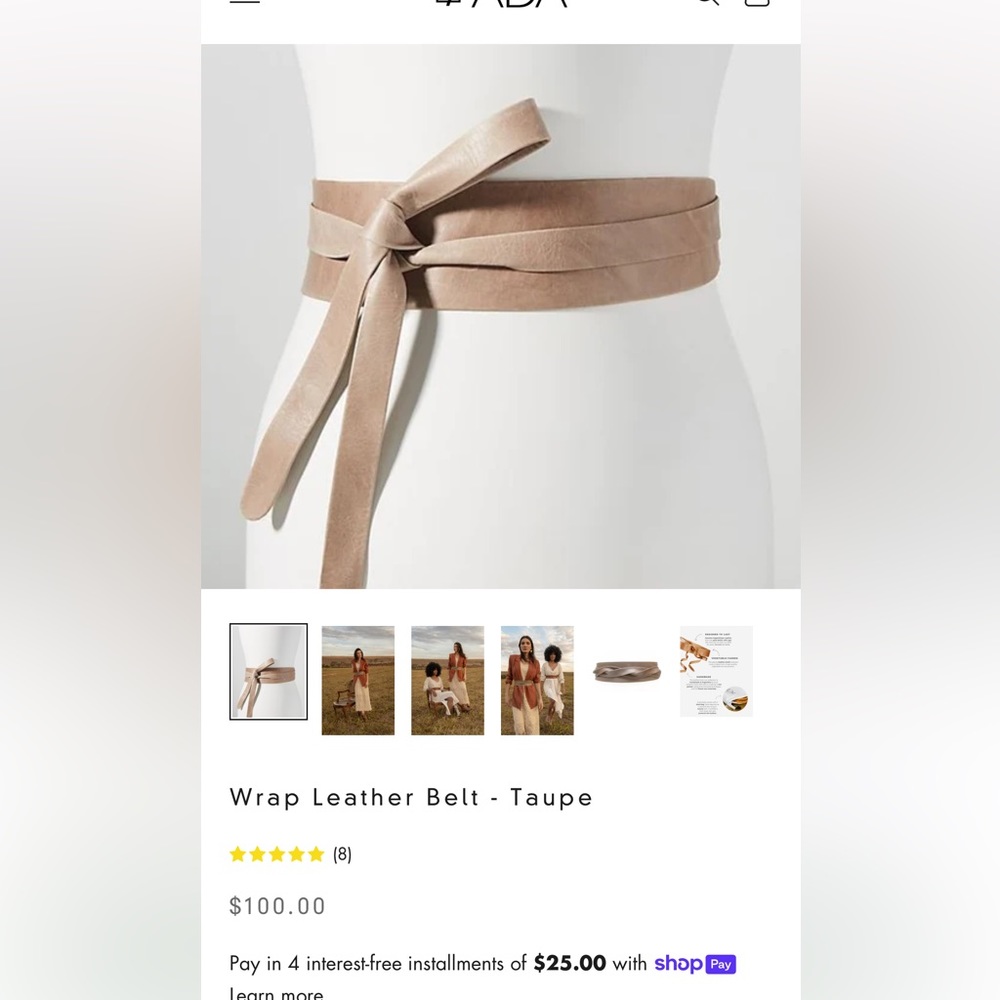 NWT ADA leather wrap belt cream.